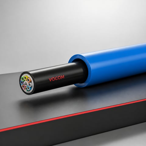 Air blown micro fiber optic cable for microduct installation (illustrative render)
