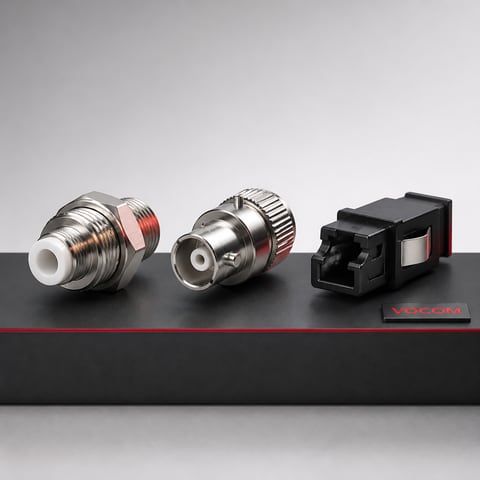 FC, ST and MTRJ fiber optic adapters (illustrative render)