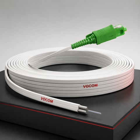 Flat FTTH fiber optic drop cable (illustrative render)