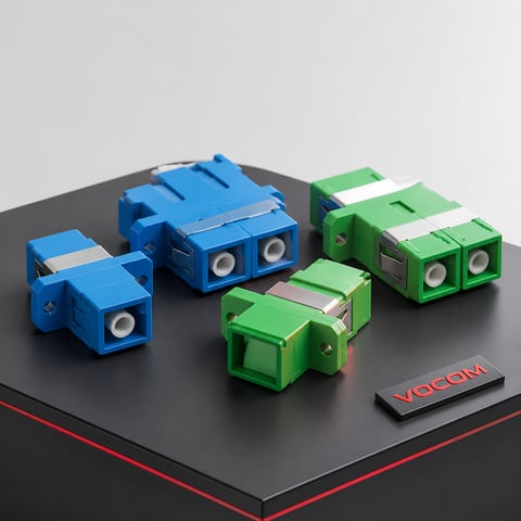 SC fiber optic adapters with dust shutter (illustrative render)