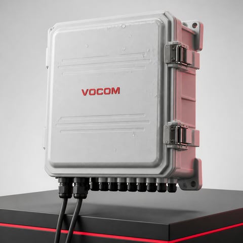 Waterproof IP68 outdoor fiber optic terminal box (illustrative render)